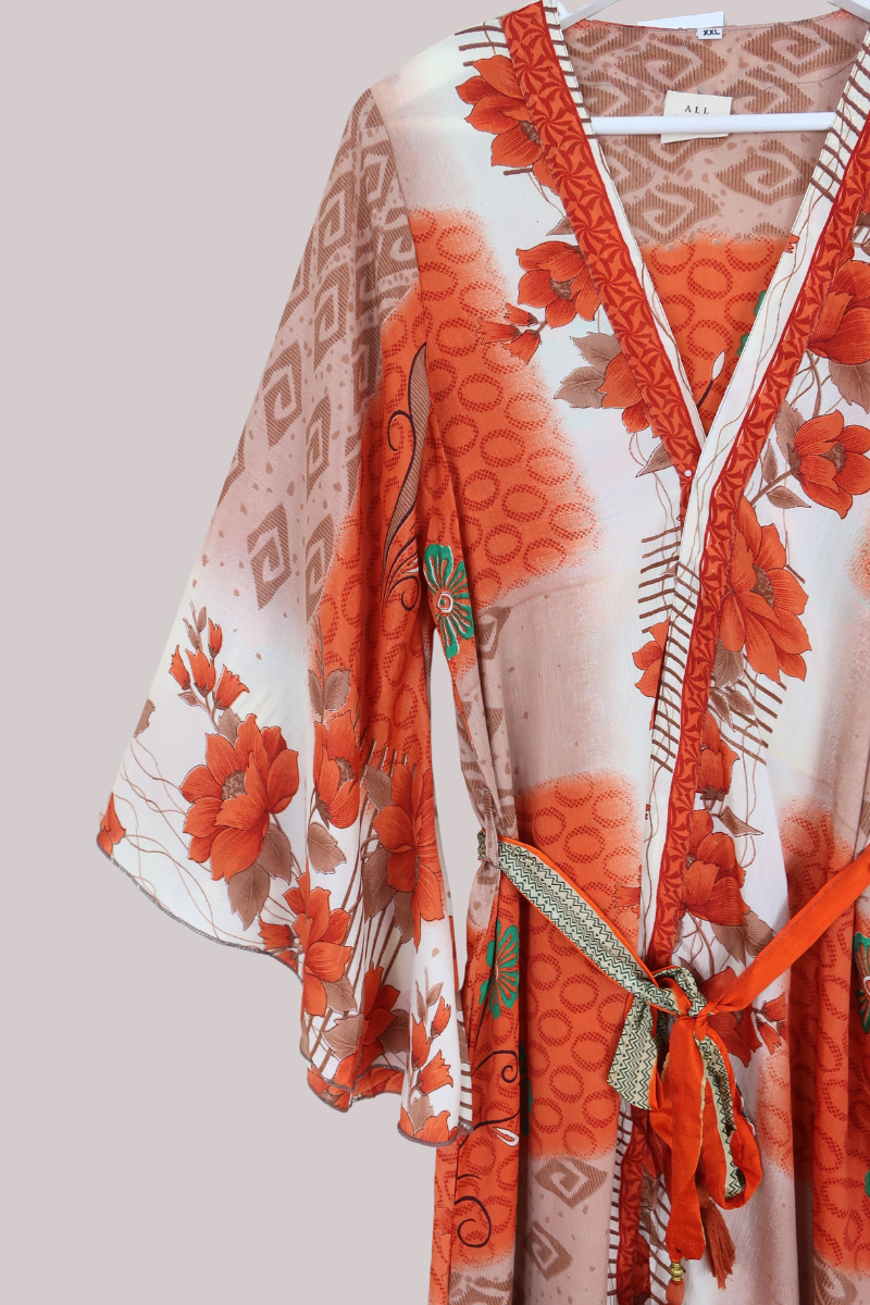 Gemini Kimono in Hazy Tangerine Florals - Size L/XL