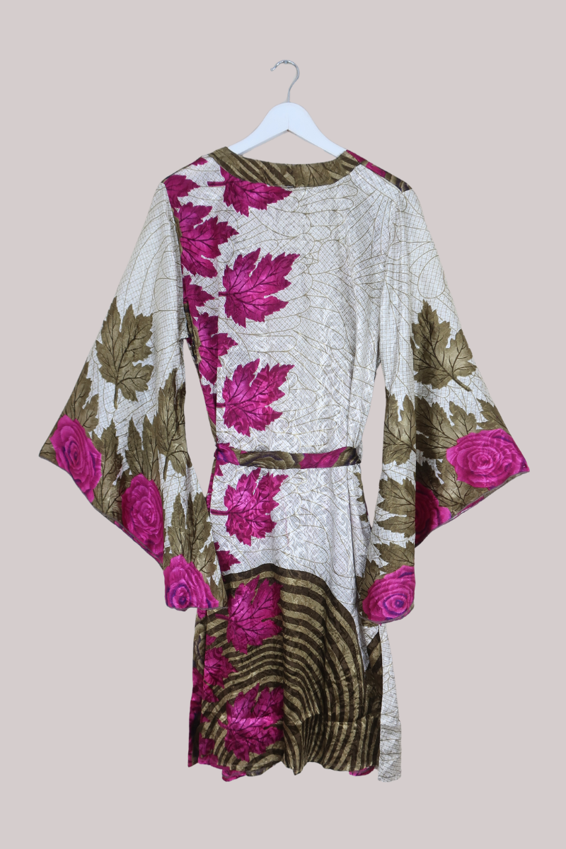 Gemini Kimono in Magenta Fallen Leaves - Size XL