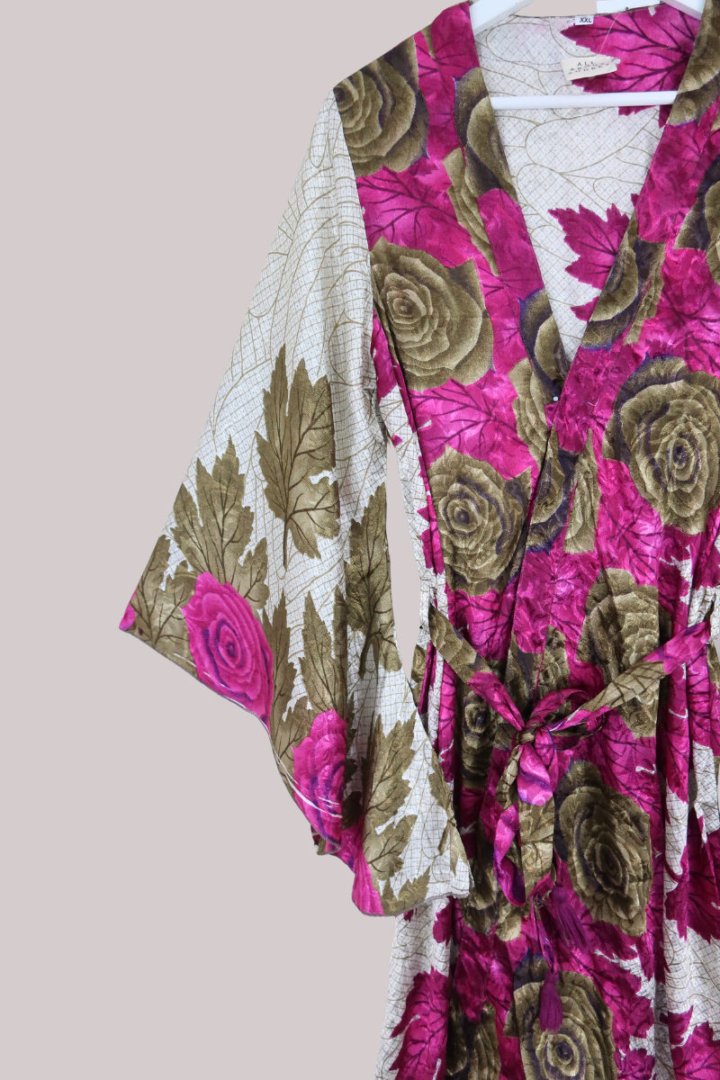 Gemini Kimono in Magenta Fallen Leaves - Size XL