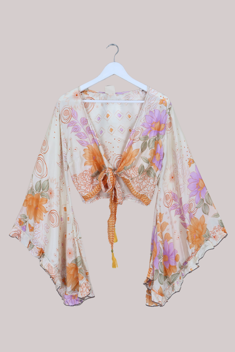 Venus Recycled Sari Wrap Top in Apricot & Orchid - Size S/M