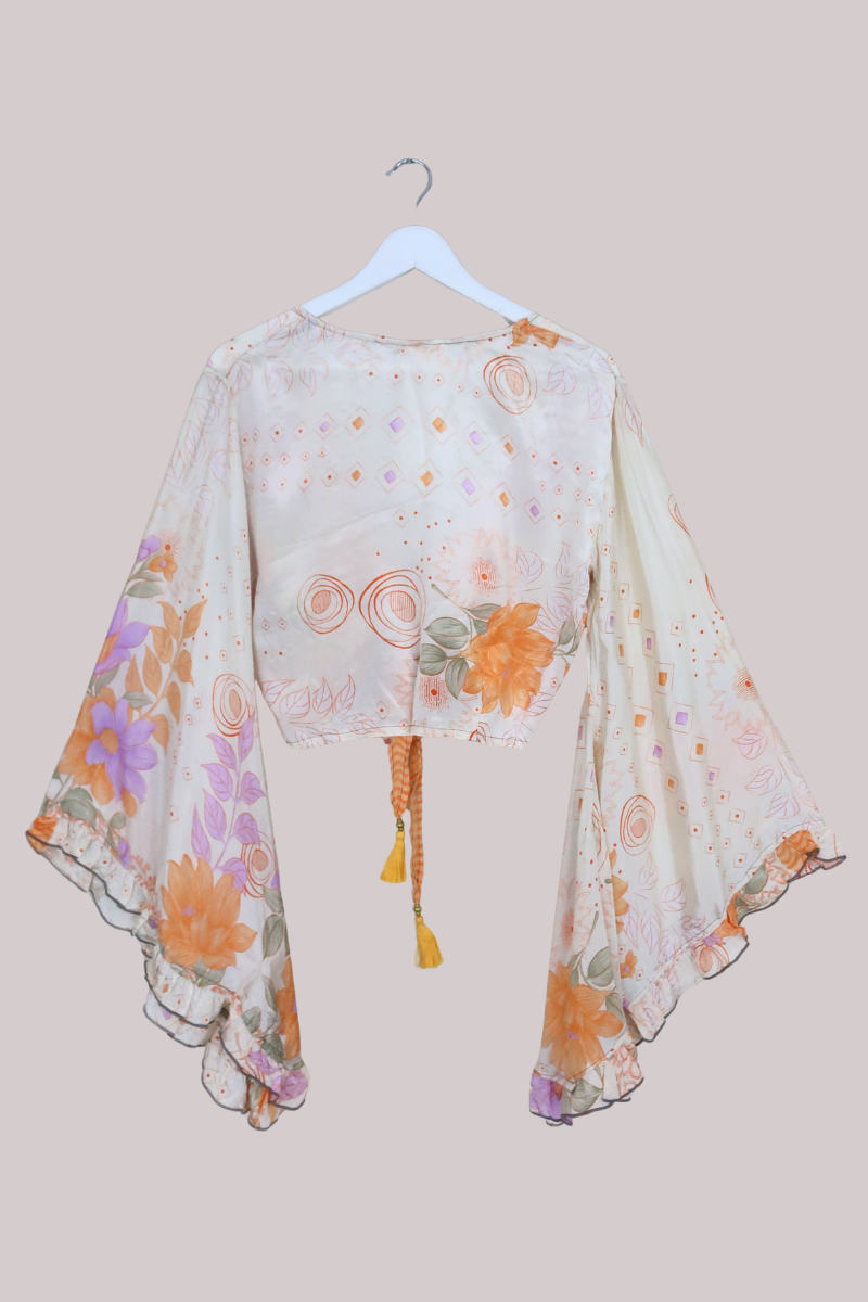 Venus Recycled Sari Wrap Top in Apricot & Orchid - Size S/M