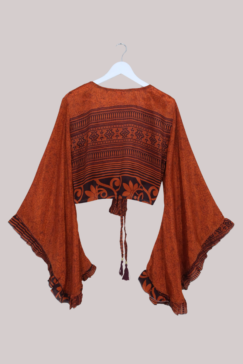 Venus Recycled Sari Wrap Top in Amber Tiger Floral - Size M/L