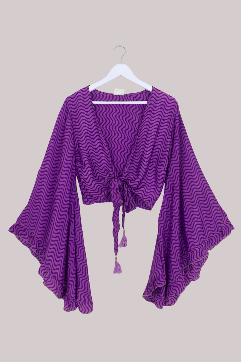 Venus Recycled Sari Wrap Top in Crystal Ball Purple - Size S/M