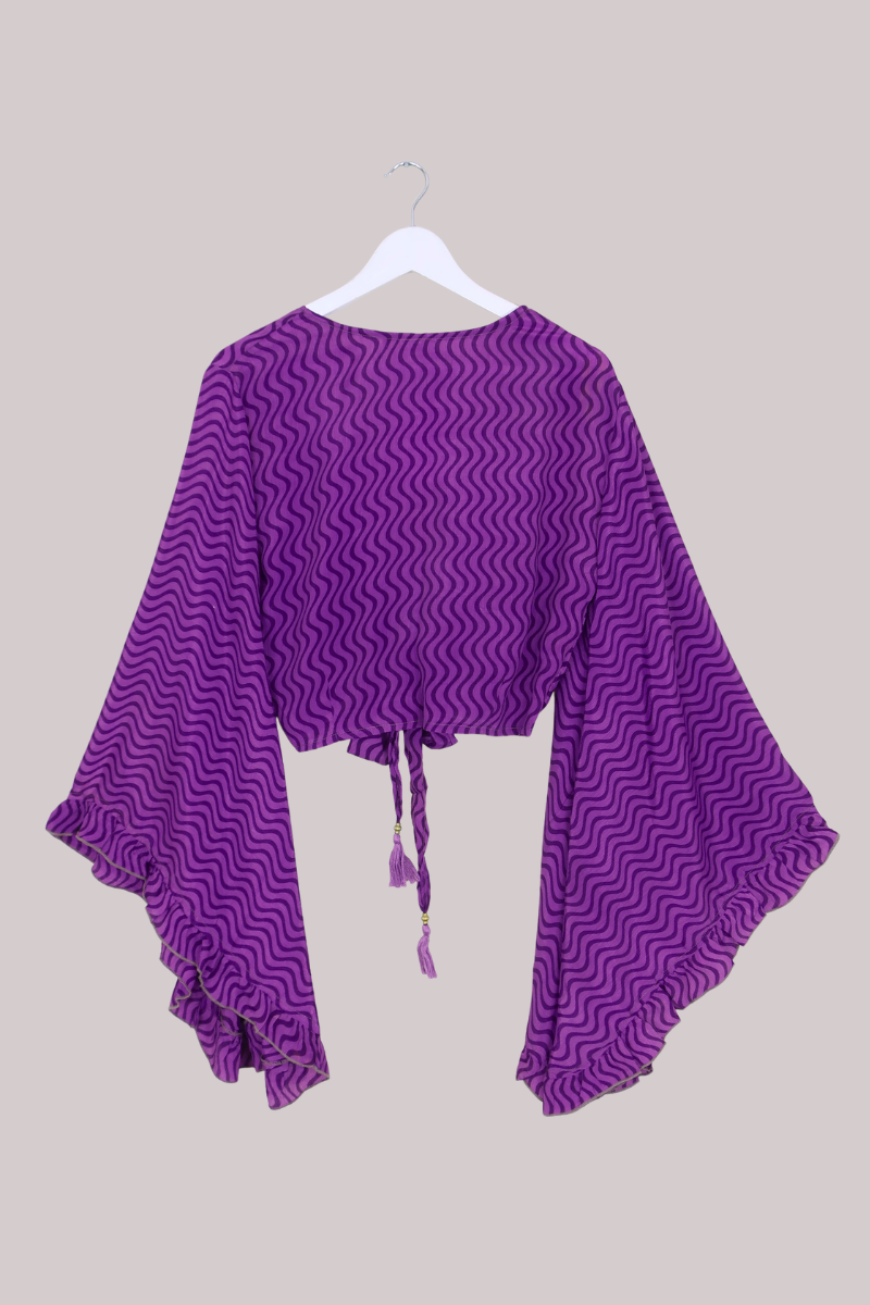 Venus Recycled Sari Wrap Top in Crystal Ball Purple - Size S/M