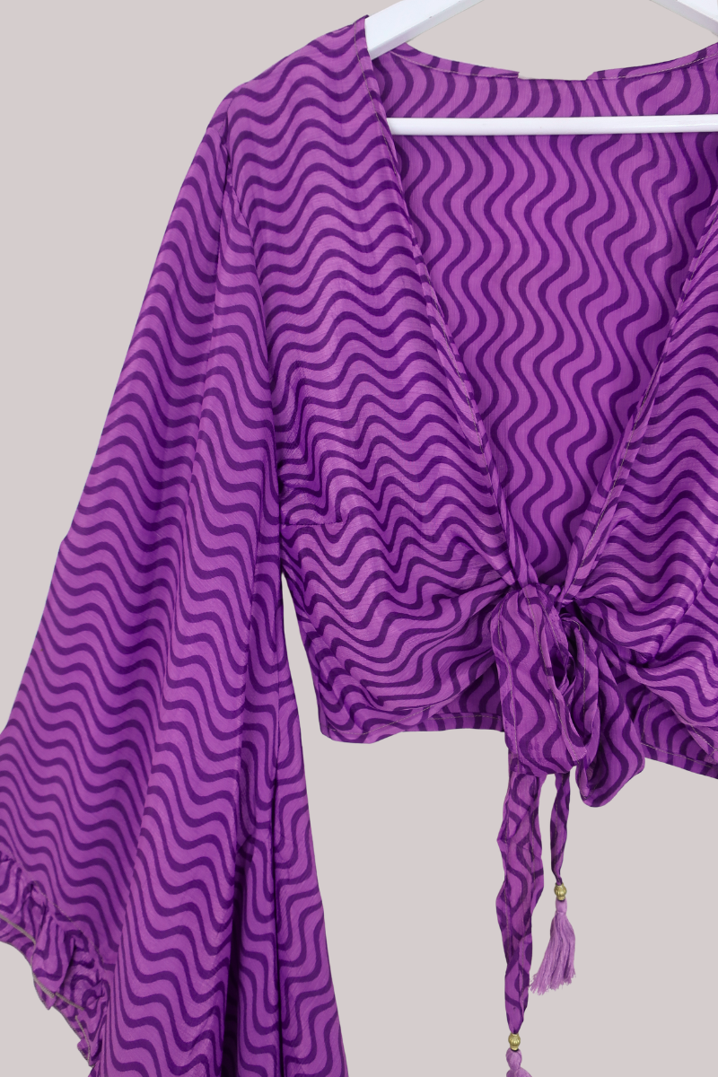 Venus Recycled Sari Wrap Top in Crystal Ball Purple - Size S/M