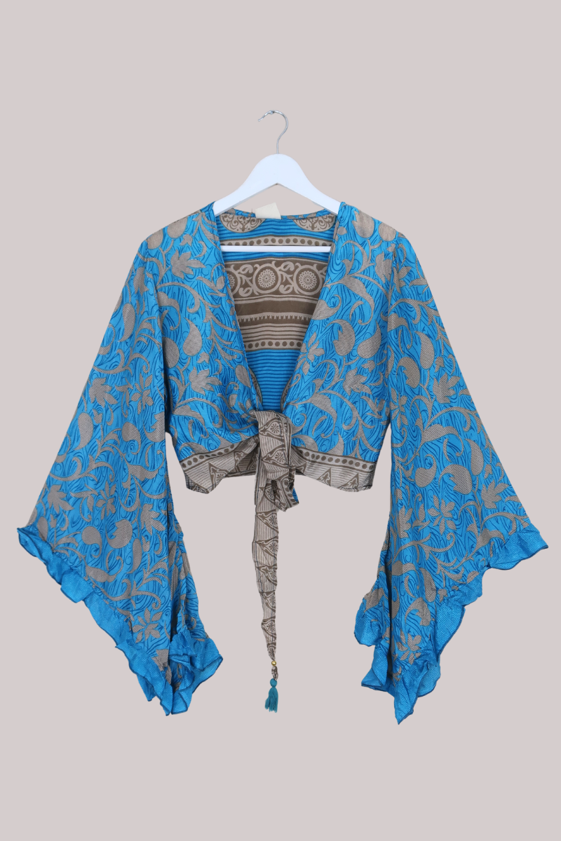 Venus Recycled Sari Wrap Top in Crystal Waters Blue - Size M/L