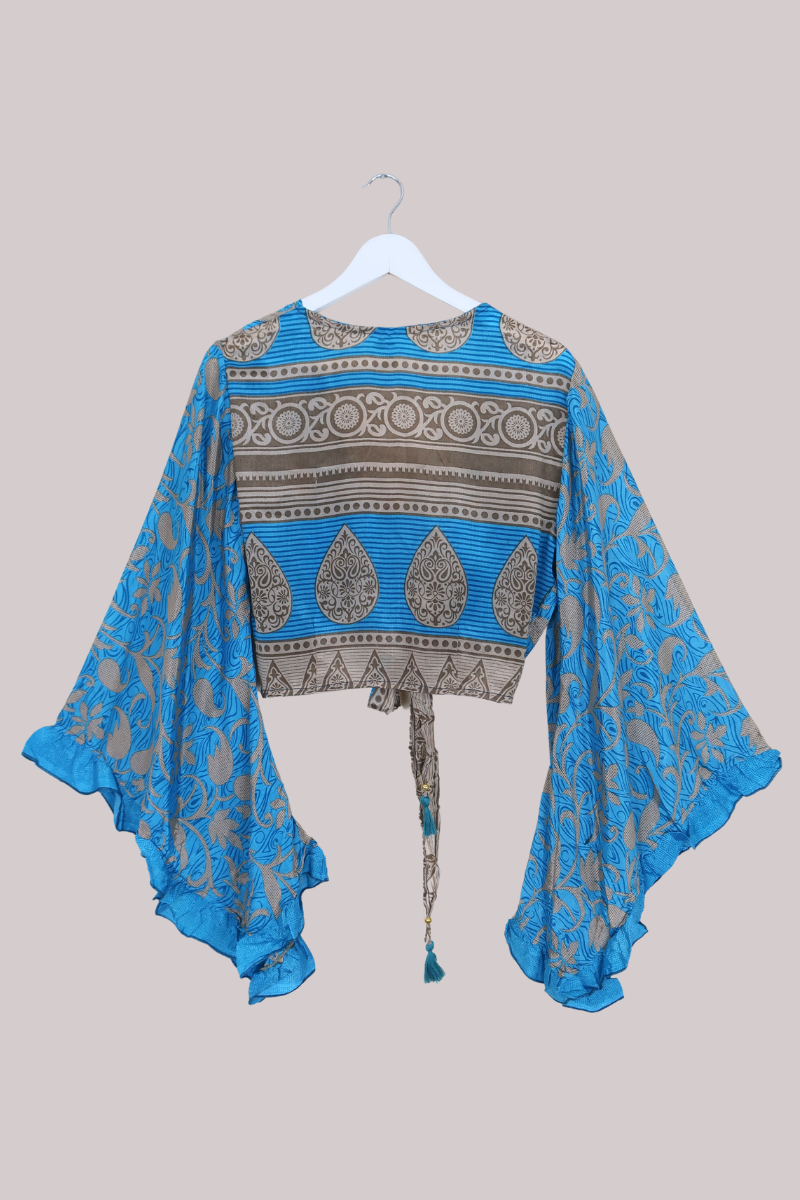 Venus Recycled Sari Wrap Top in Crystal Waters Blue - Size M/L