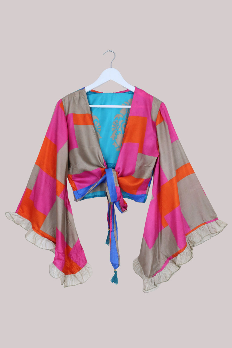Venus Recycled Sari Wrap Top in Charlie Chalk Patchwork - Size S/M