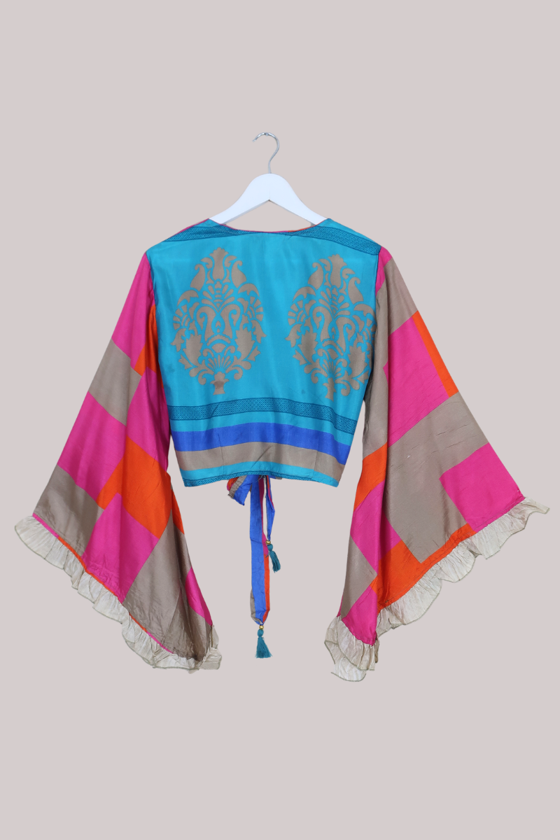 Venus Recycled Sari Wrap Top in Charlie Chalk Patchwork - Size S/M