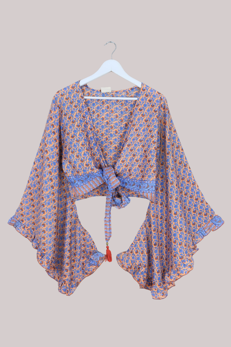 Venus Recycled Sari Wrap Top in Pretty as Peach Climbing Floral - Size S/M