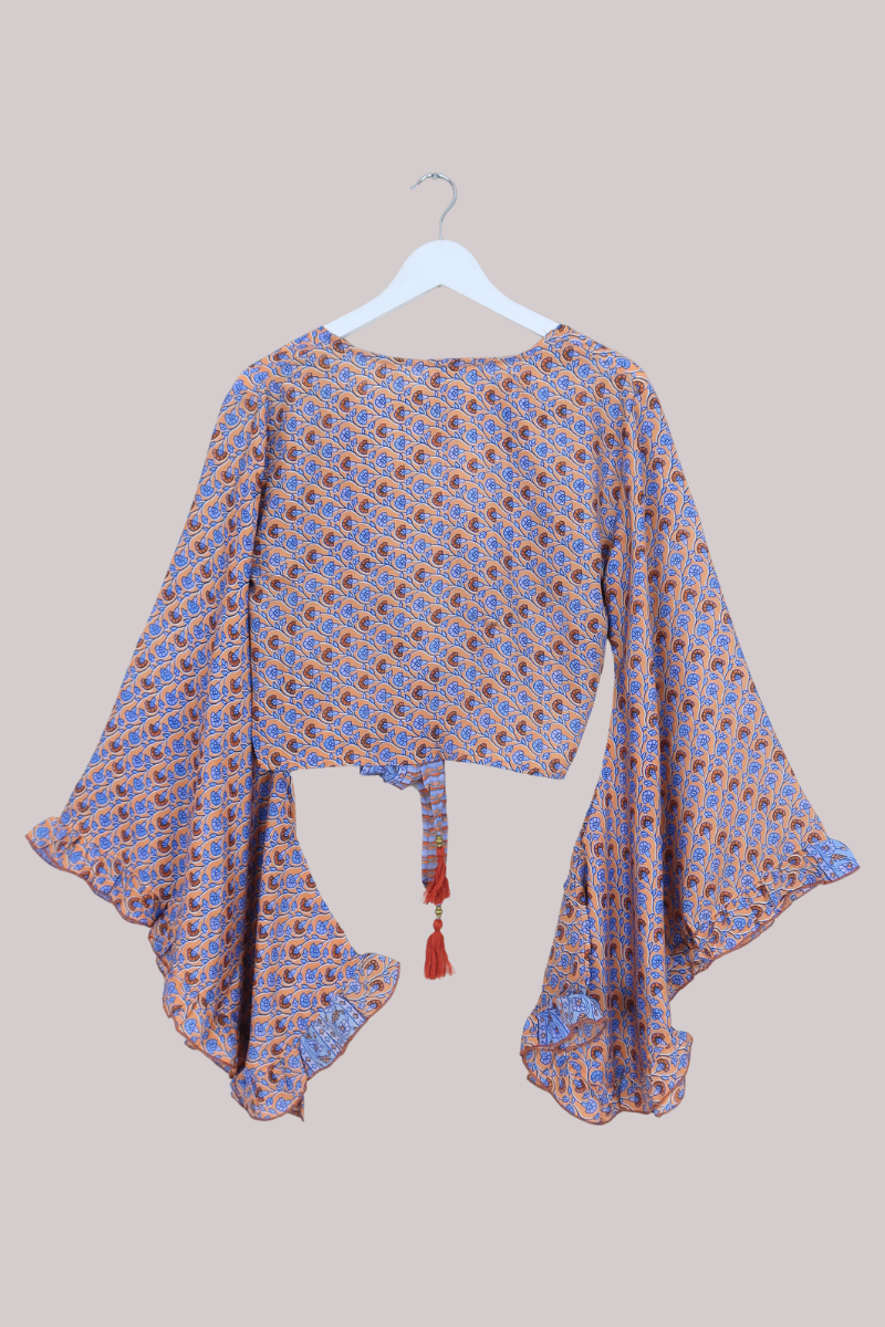 Venus Recycled Sari Wrap Top in Pretty as Peach Climbing Floral - Size S/M