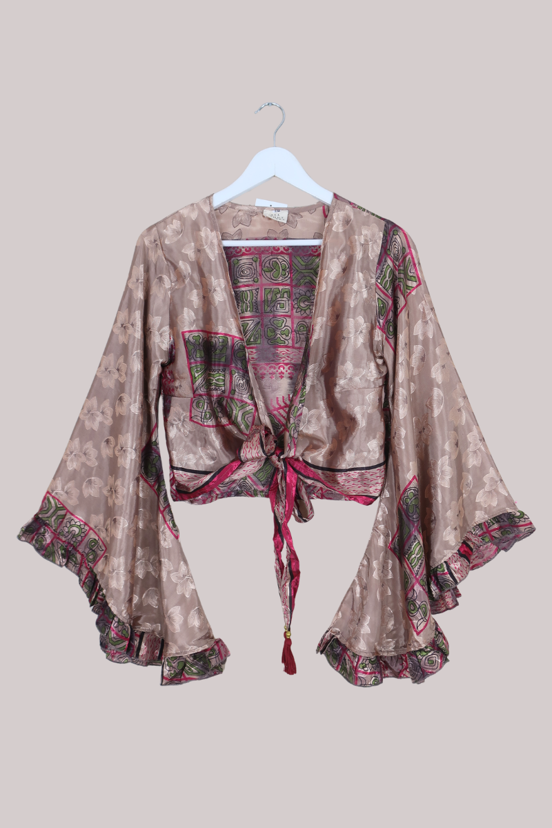 Venus Recycled Sari Wrap Top in Iron Ore Jacquard Floral - Size XS