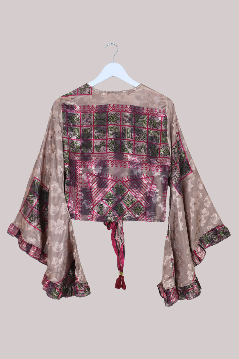 Venus Recycled Sari Wrap Top in Iron Ore Jacquard Floral - Size XS