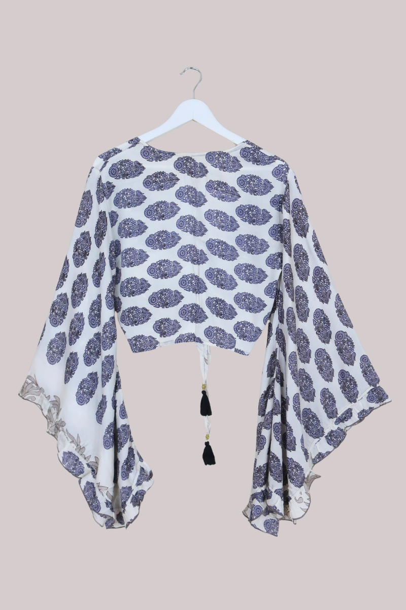 Venus Recycled Sari Wrap Top in Icy Purple Hyacinths - Size S/M
