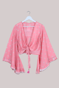 Venus Recycled Sari Wrap Top in Coral Pink Flowerbeds - Size S/M