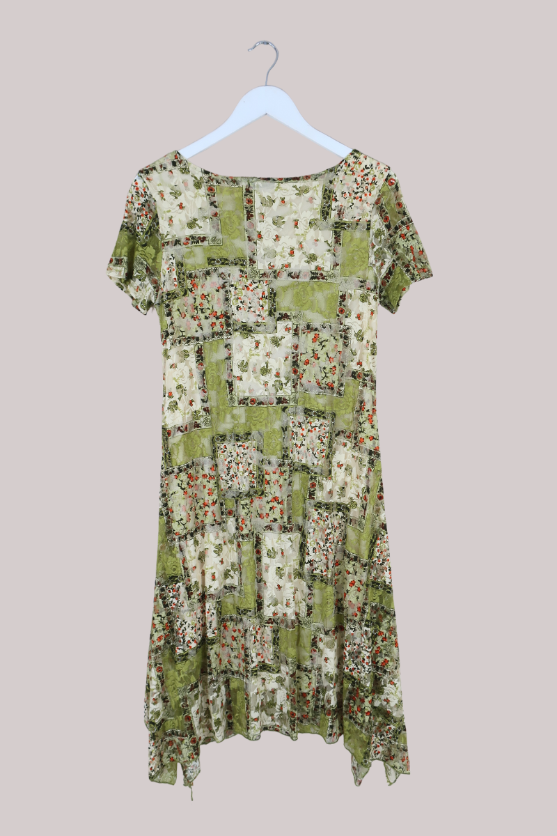 Vintage Dress - Pistachio Floral Patchwork - Size L/XL