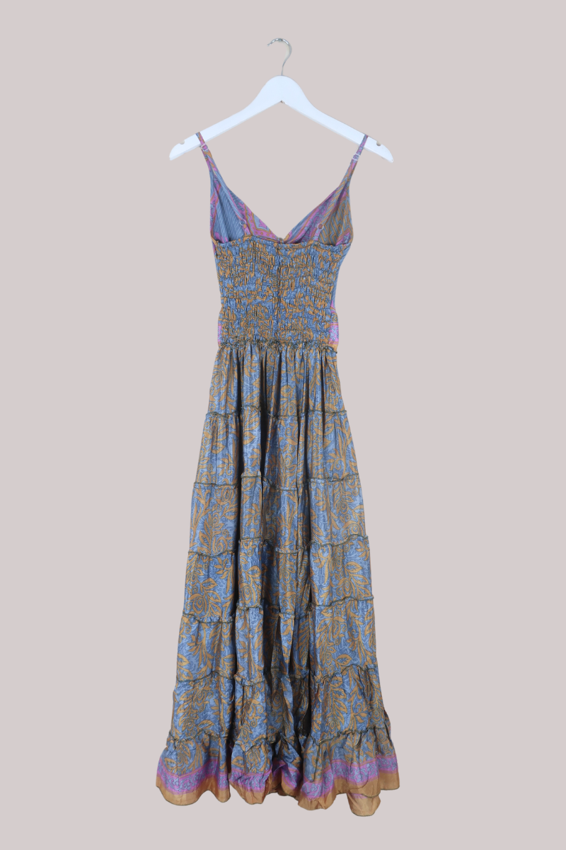 Delilah Recycled Sari Maxi Dress in Metallic Pastel Paisley - Size XS