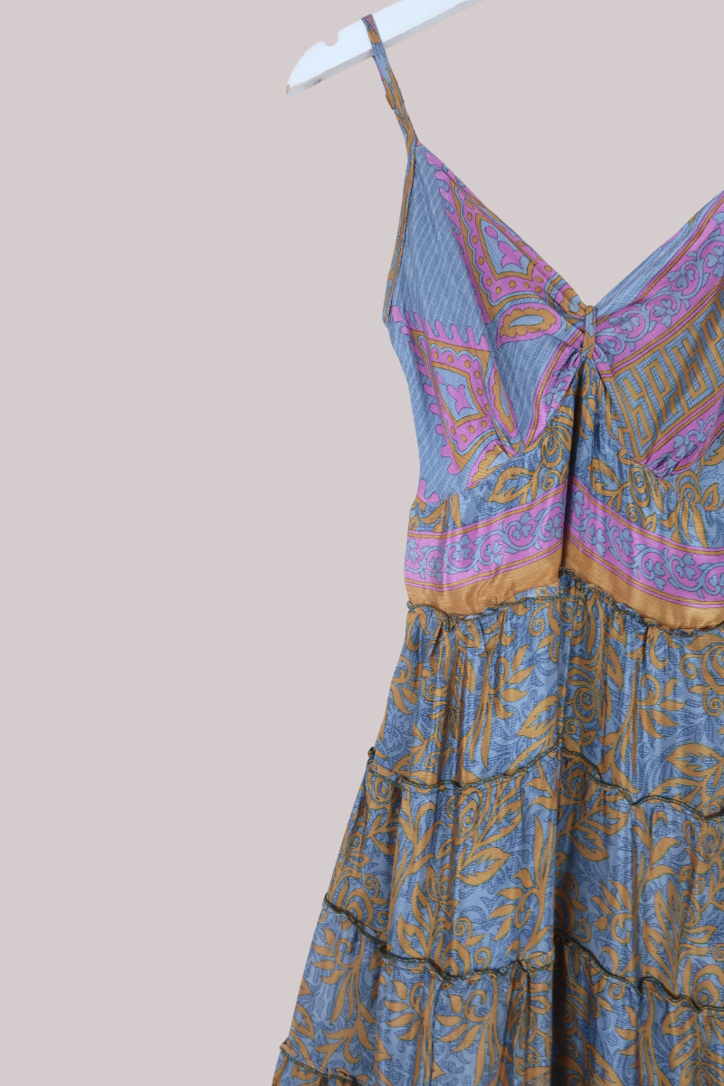 Delilah Recycled Sari Maxi Dress in Metallic Pastel Paisley - Size XS
