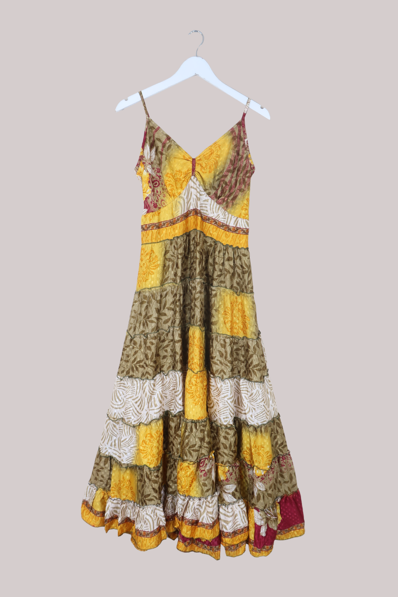 Delilah Recycled Sari Maxi Dress in Sunshine Gold - Size XS