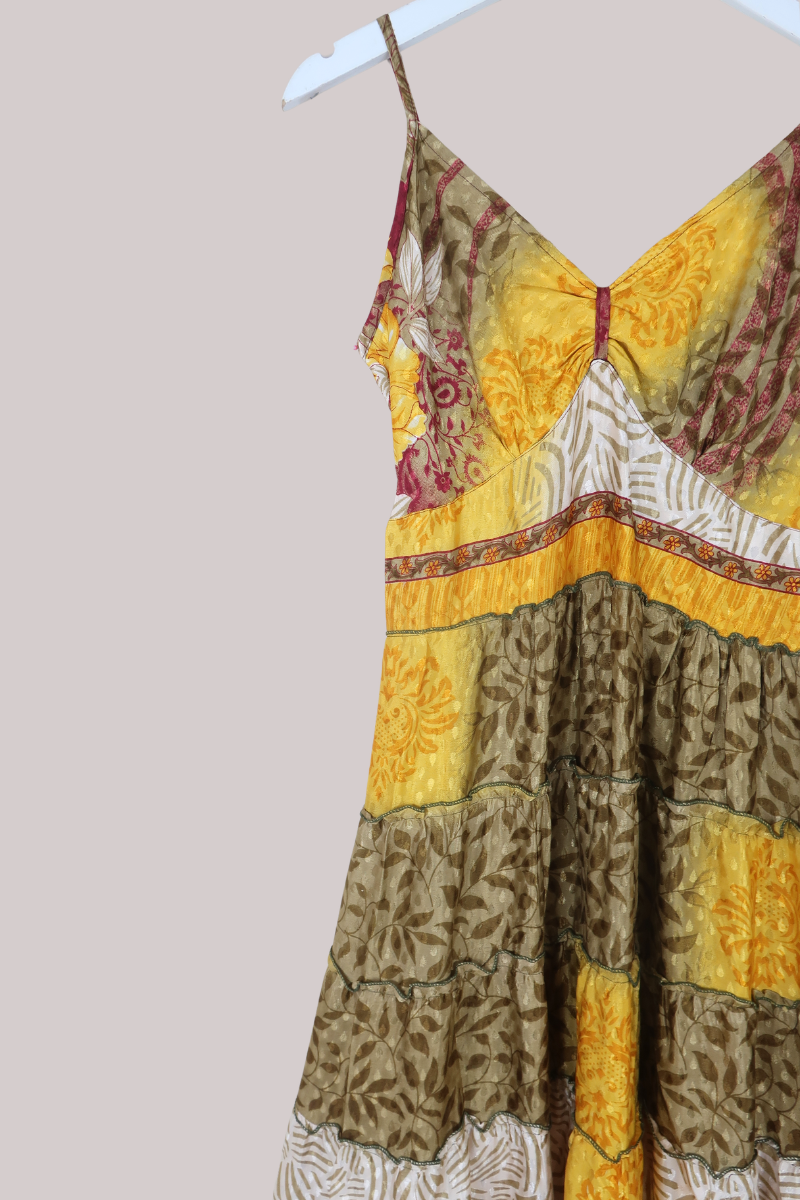 Delilah Recycled Sari Maxi Dress in Sunshine Gold - Size XS