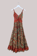 Delilah Recycled Sari Maxi Dress in Burnt Orange & Lime - Size XS