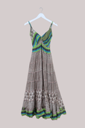 Delilah Recycled Sari Maxi Dress in Cool Brown & Lotus Green - Size XS