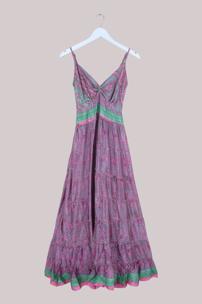 Delilah Recycled Sari Maxi Dress in Tulip Pink Paisley - Size XS