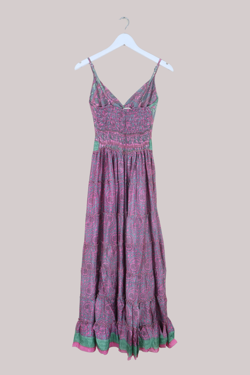 Delilah Recycled Sari Maxi Dress in Tulip Pink Paisley - Size XS