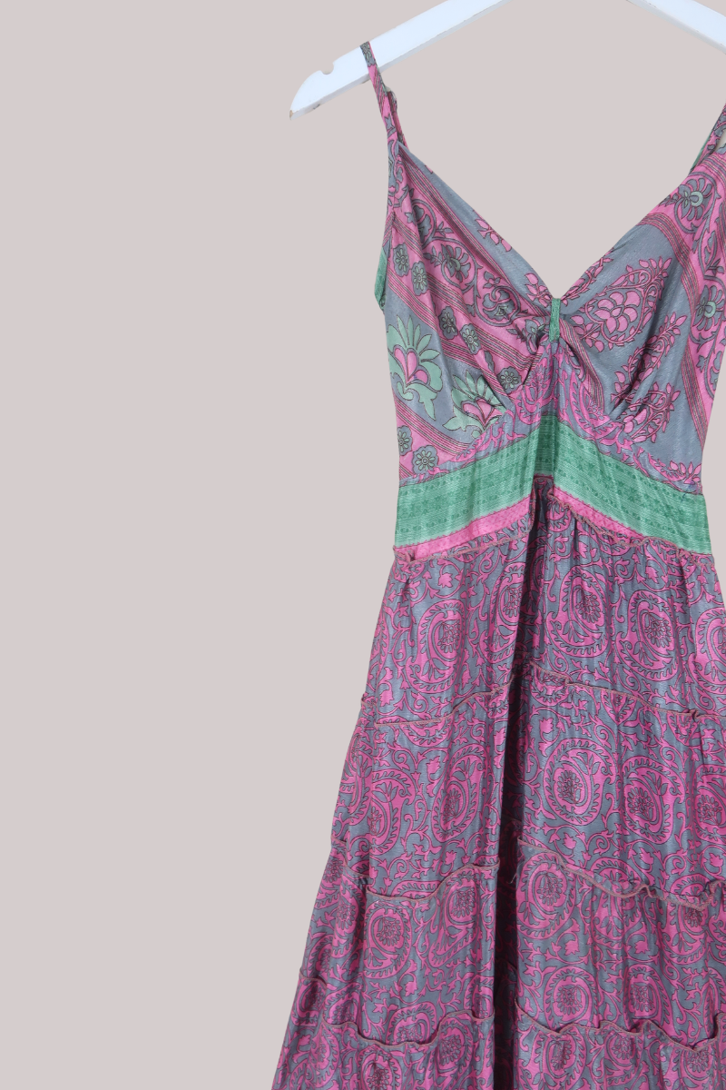 Delilah Recycled Sari Maxi Dress in Tulip Pink Paisley - Size XS