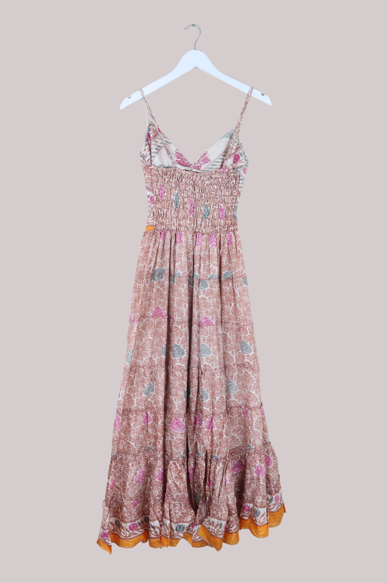 Delilah Recycled Sari Maxi Dress in Faded Red Foliage - Size XS