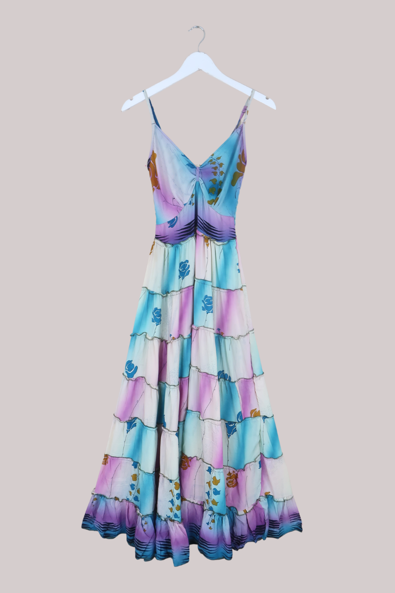 Delilah Recycled Sari Maxi Dress in Aurora Sky Roses - Size XS