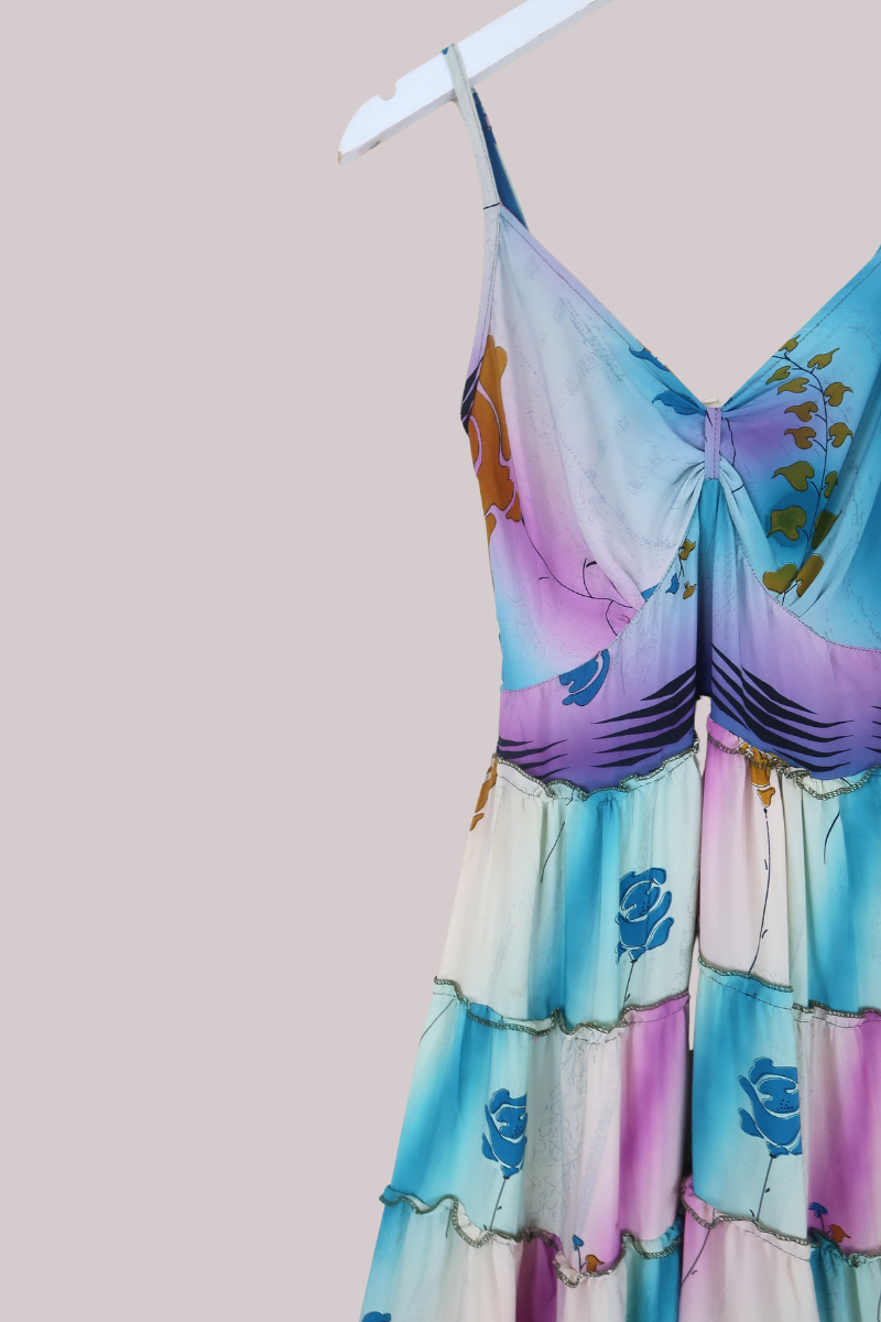 Delilah Recycled Sari Maxi Dress in Aurora Sky Roses - Size XS