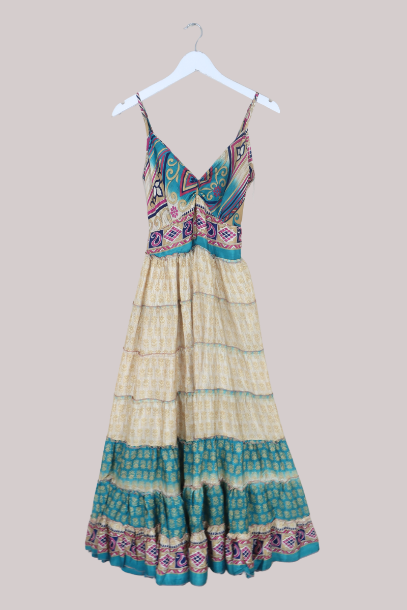 Delilah Recycled Sari Maxi Dress in Sand Dune Paisley - Size XS