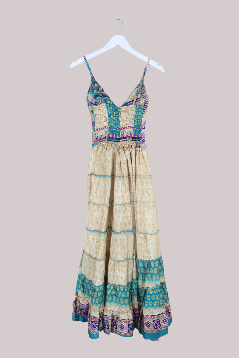 Delilah Recycled Sari Maxi Dress in Sand Dune Paisley - Size XS