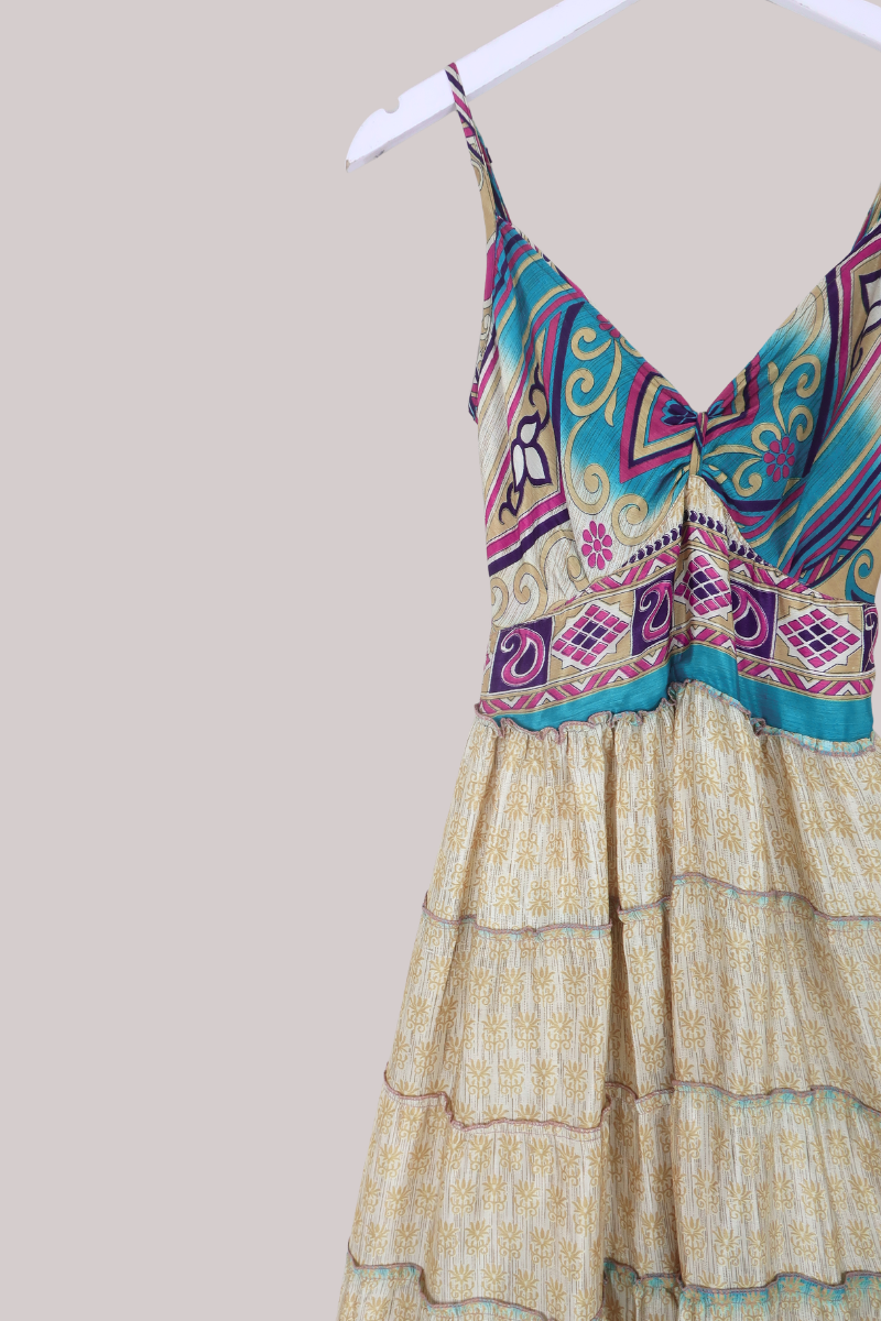 Delilah Recycled Sari Maxi Dress in Sand Dune Paisley - Size XS