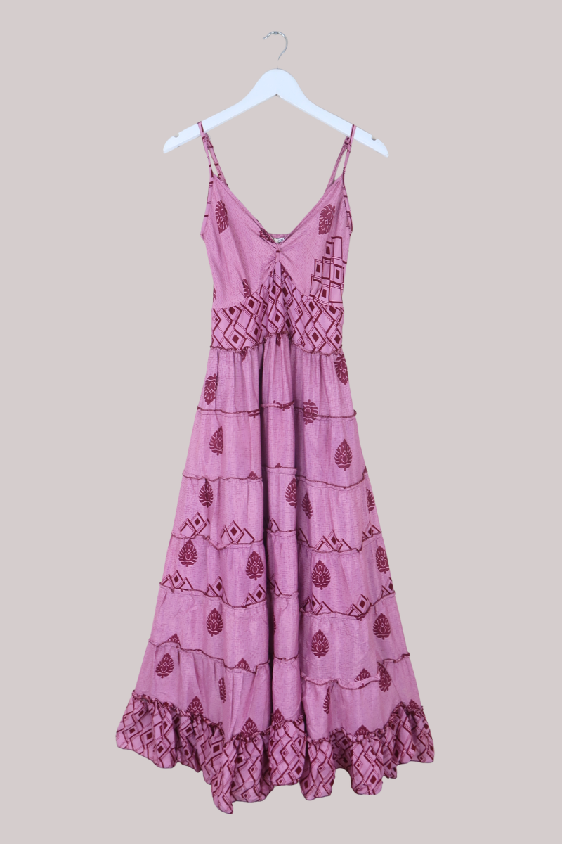 Delilah Recycled Sari Maxi Dress in Rose Pink - Size XS