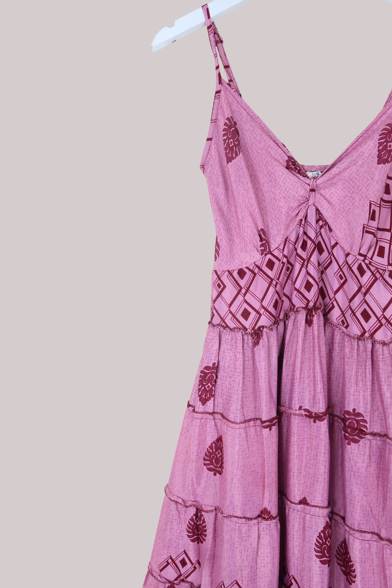 Delilah Recycled Sari Maxi Dress in Rose Pink - Size XS