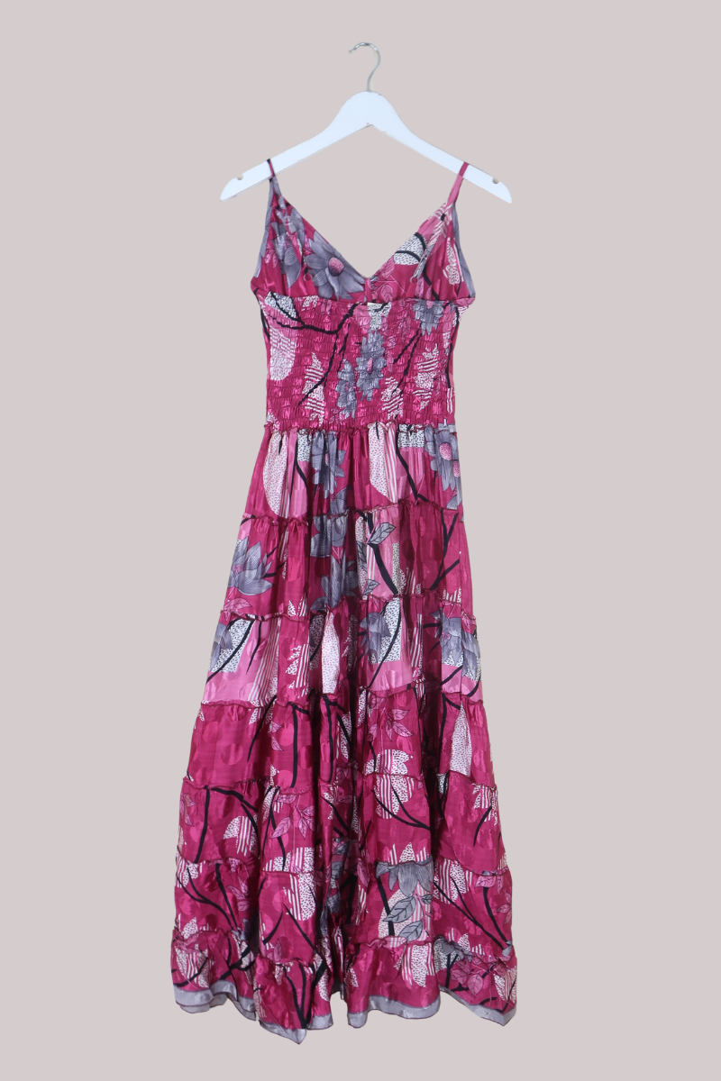 Delilah Recycled Sari Maxi Dress in Jeweled Hot Pink - Size S