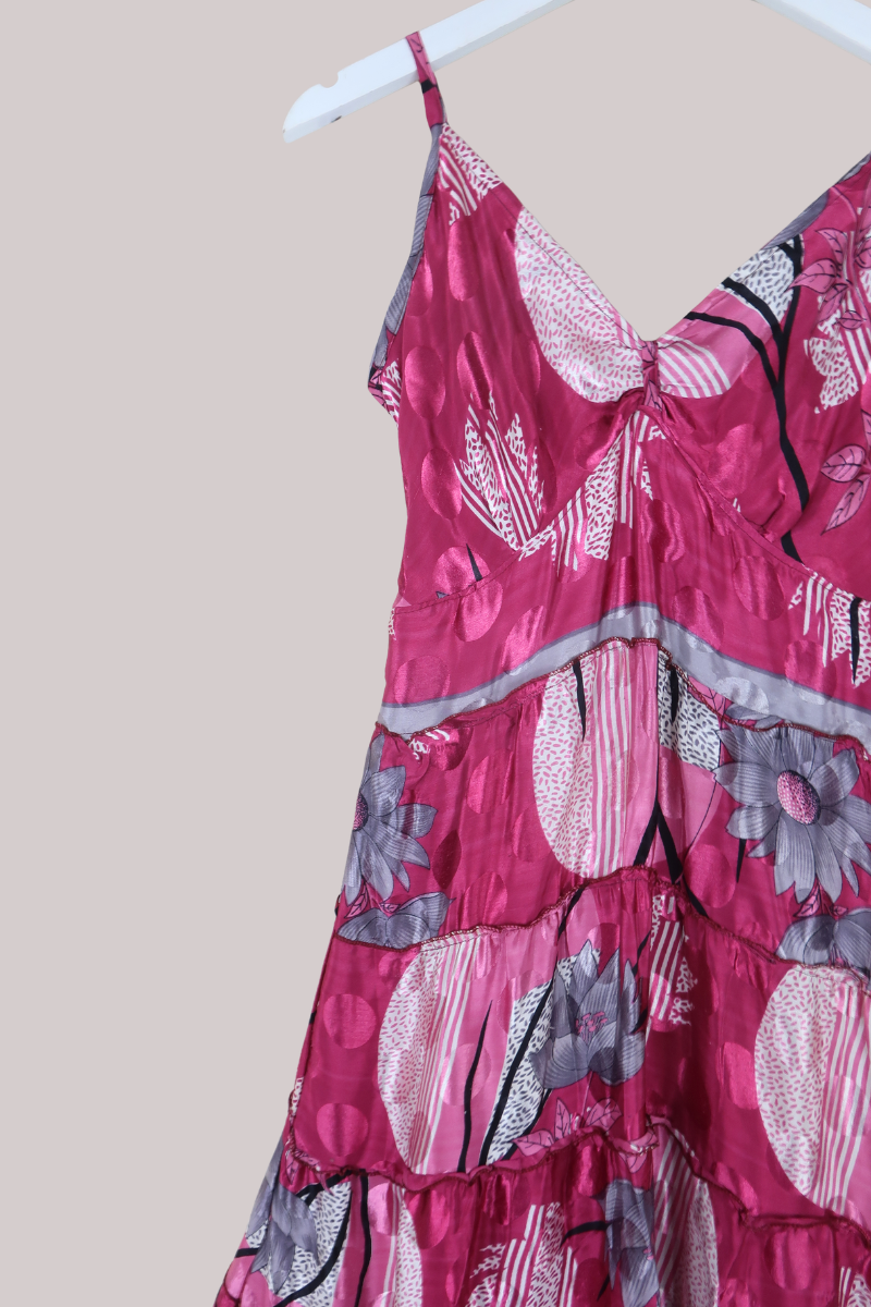 Delilah Recycled Sari Maxi Dress in Jeweled Hot Pink - Size S