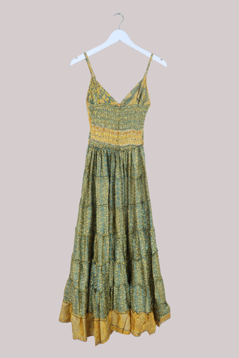 Delilah Recycled Sari Maxi Dress in Midas Gold Paisley - Size XS
