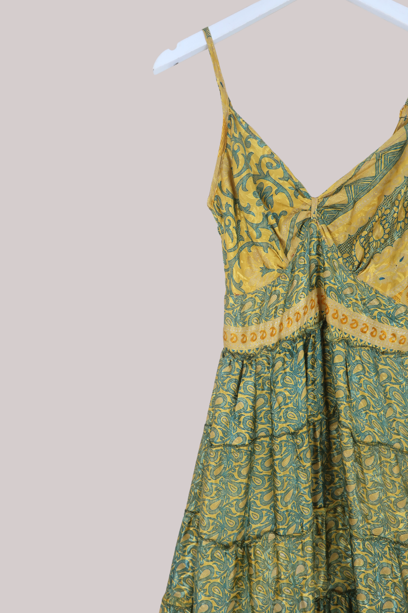 Delilah Recycled Sari Maxi Dress in Midas Gold Paisley - Size XS
