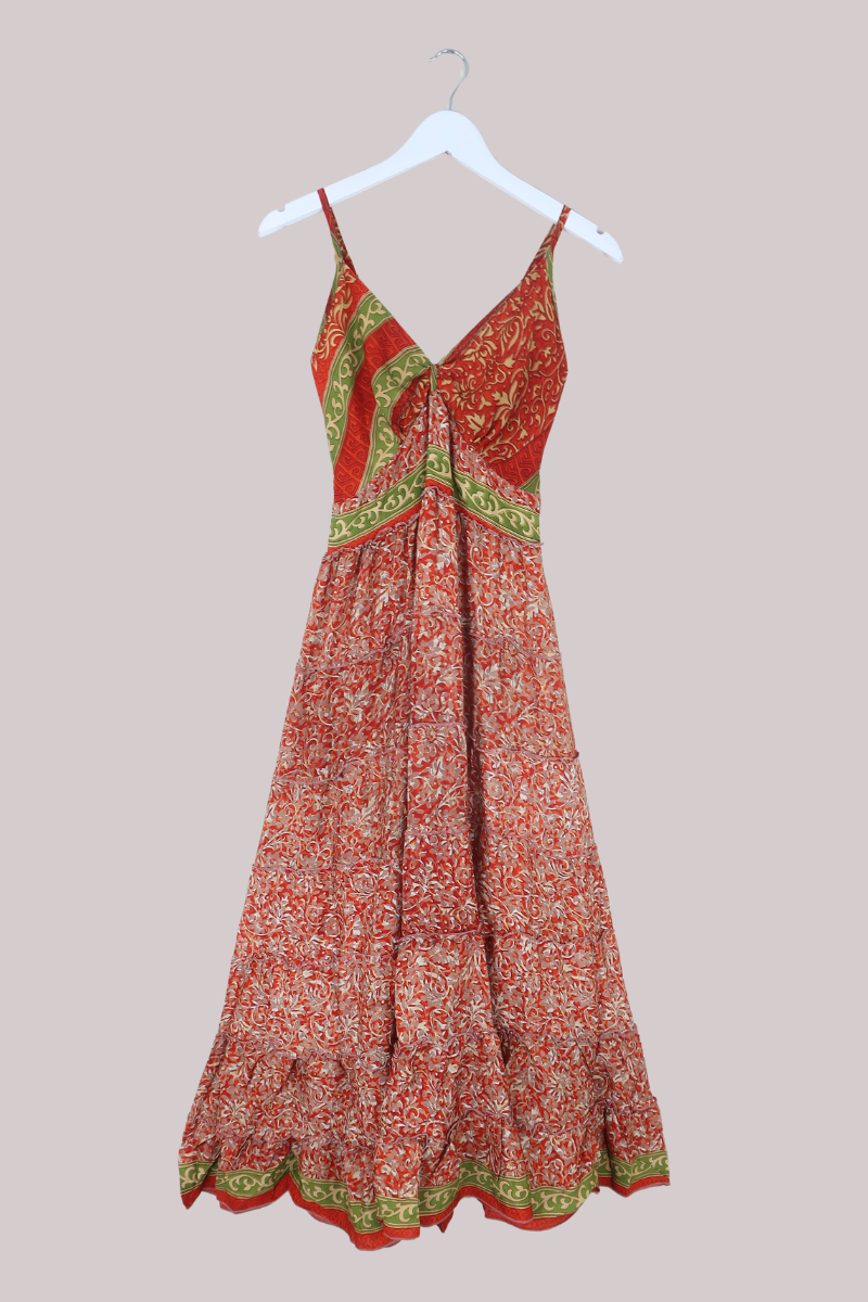 Delilah Recycled Sari Maxi Dress in Rustic Floral Tile - Size XS