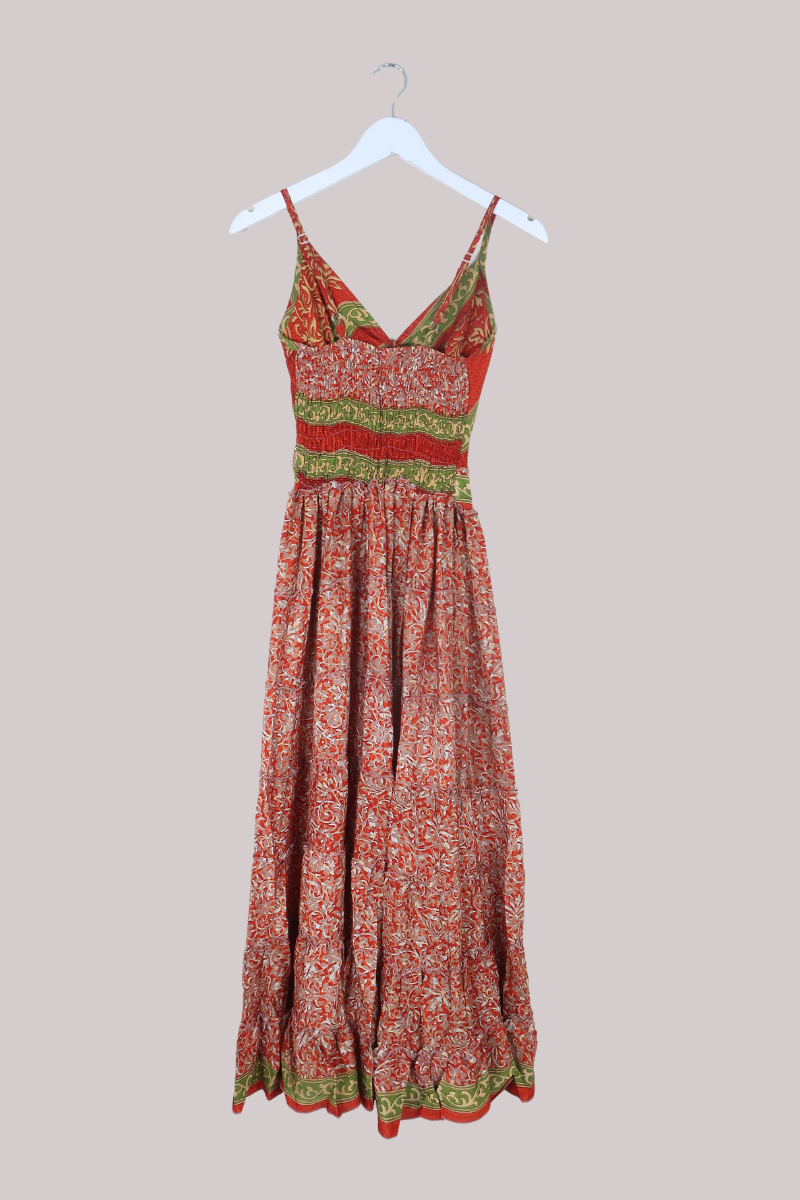 Delilah Recycled Sari Maxi Dress in Rustic Floral Tile - Size XS