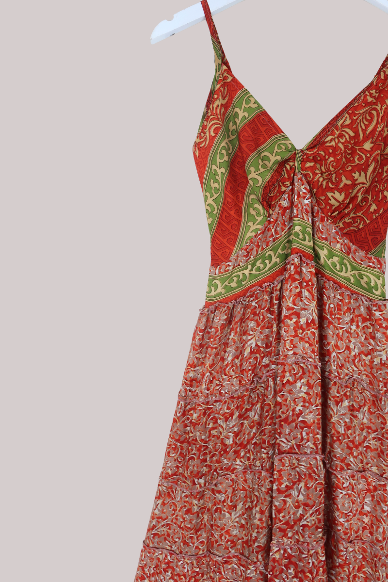 Delilah Recycled Sari Maxi Dress in Rustic Floral Tile - Size XS