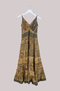 Delilah Recycled Sari Maxi Dress in Olive Snake Skin - Size XS