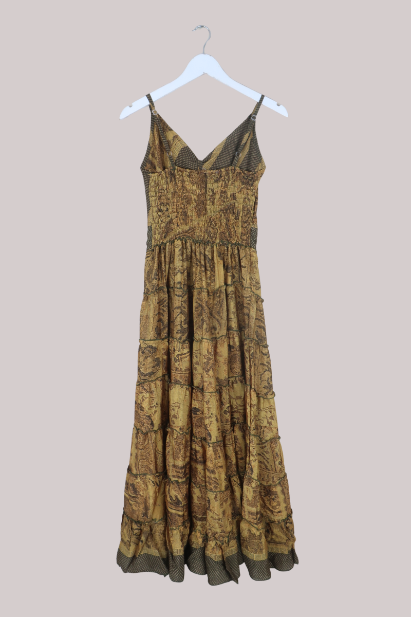Delilah Recycled Sari Maxi Dress in Olive Snake Skin - Size XS