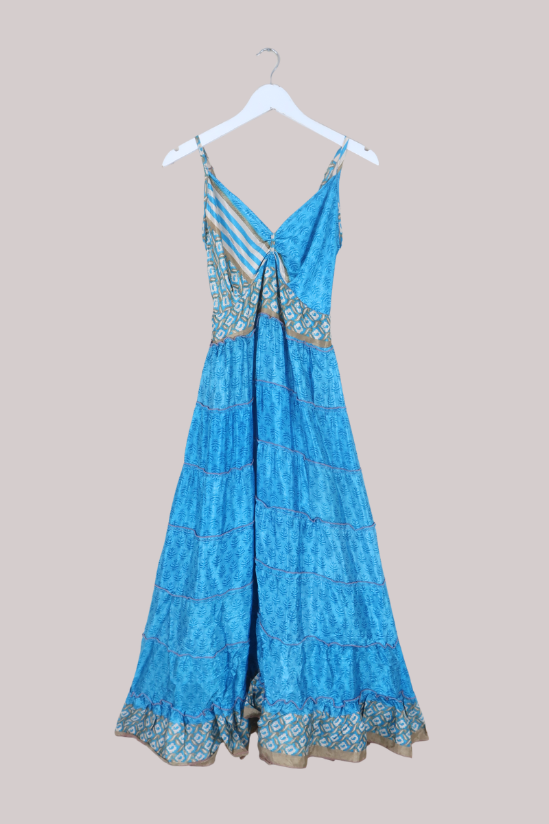 Delilah Recycled Sari Maxi Dress in Crystal Blue Pool - Size XS
