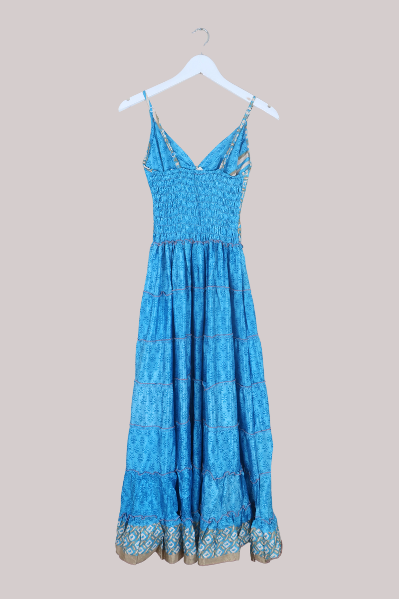 Delilah Recycled Sari Maxi Dress in Crystal Blue Pool - Size XS