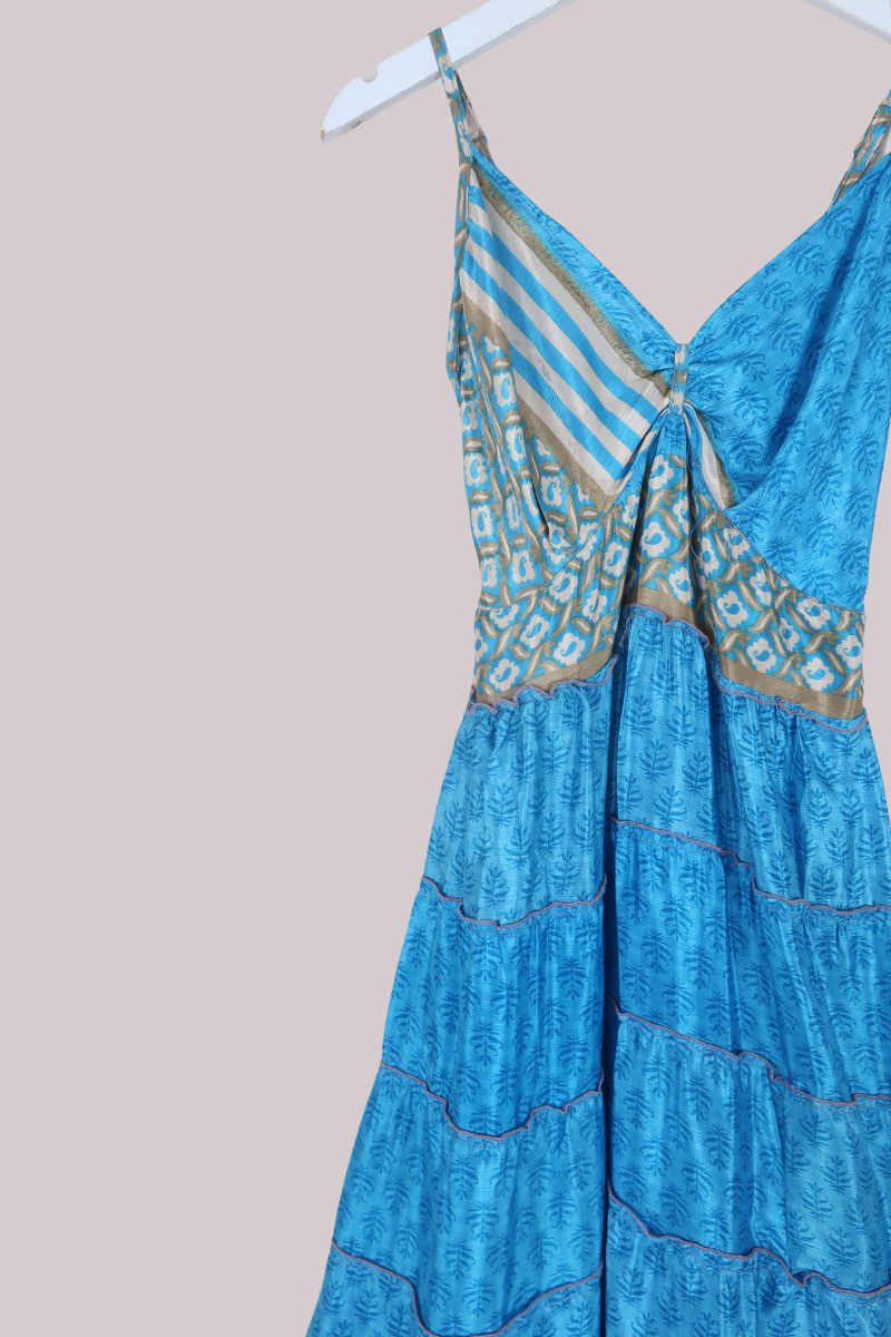 Delilah Recycled Sari Maxi Dress in Crystal Blue Pool - Size XS