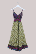 Delilah Recycled Sari Maxi Dress in Olive & Violet Florals - Size XS